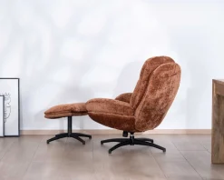 Fauteuil de relaxation avec pouf en tissu doux terracotta 