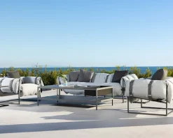 Fauteuil de terrasse matelassé gris clair ultra confort structure aluminium "Paquetage"