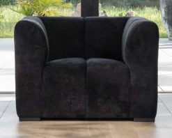 Fauteuil design cubique en velours anthracite avec surpiqures "Enjoy Home"