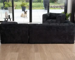 Fauteuil design cubique en velours anthracite avec surpiqures "Enjoy Home"
