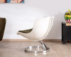 Fauteuil design pop coque en plexiglass et tissu bouclette vert kaki 