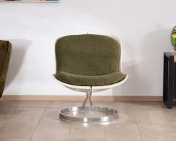 Fauteuil design pop coque en plexiglass et tissu bouclette vert kaki 