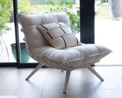 Fauteuil d'extérieur blanc avec repose-pieds modulaire structure aluminium blanche