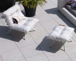 Fauteuil d'extérieur blanc avec repose-pieds modulaire structure aluminium blanche