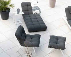 Fauteuil d'extérieur grand confort avec repose-pieds modulaire gris foncé et blanc 