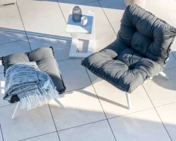 Fauteuil d'extérieur grand confort avec repose-pieds modulaire gris foncé et blanc 
