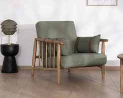 Fauteuil esprit ethnique en tissu gaufré kaki "Plume"