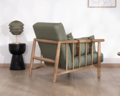 Fauteuil esprit ethnique en tissu gaufré kaki 