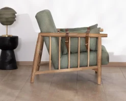 Fauteuil esprit ethnique en tissu gaufré kaki 
