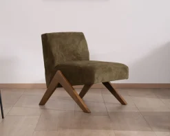 Fauteuil esprit vintage en tissu vert kaki clair 