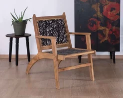 Fauteuil ethnique bas en bois de hêtre et cordages "Pop Vintage"