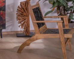 Fauteuil ethnique bas en bois de hêtre et cordages "Pop Vintage"
