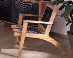 Fauteuil ethnique bas en bois de hêtre et cordages 