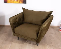 Fauteuil kaki tissu ultra doux design vintage 