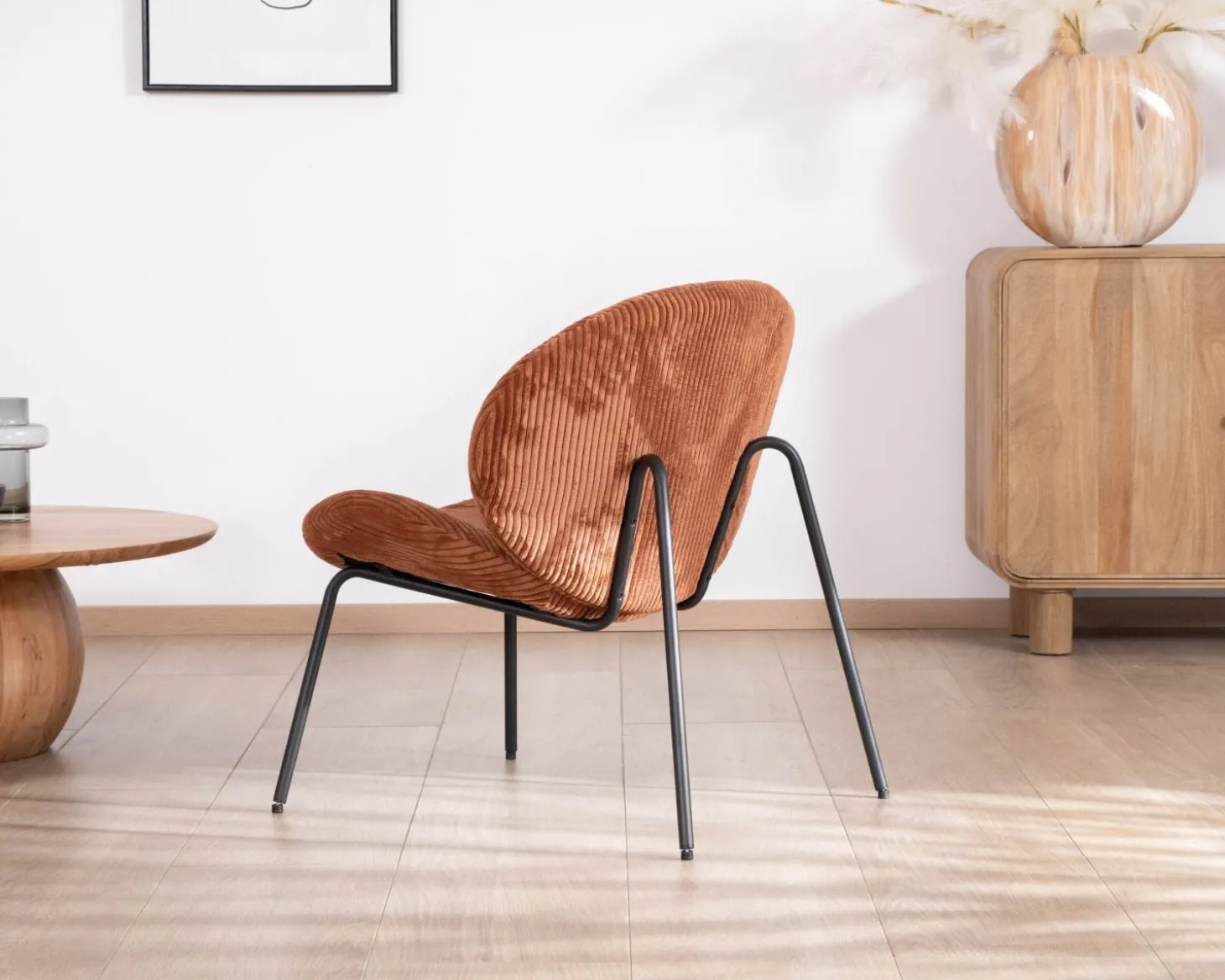 Fauteuil lounge design en velours côtelé rouille "Sonate"