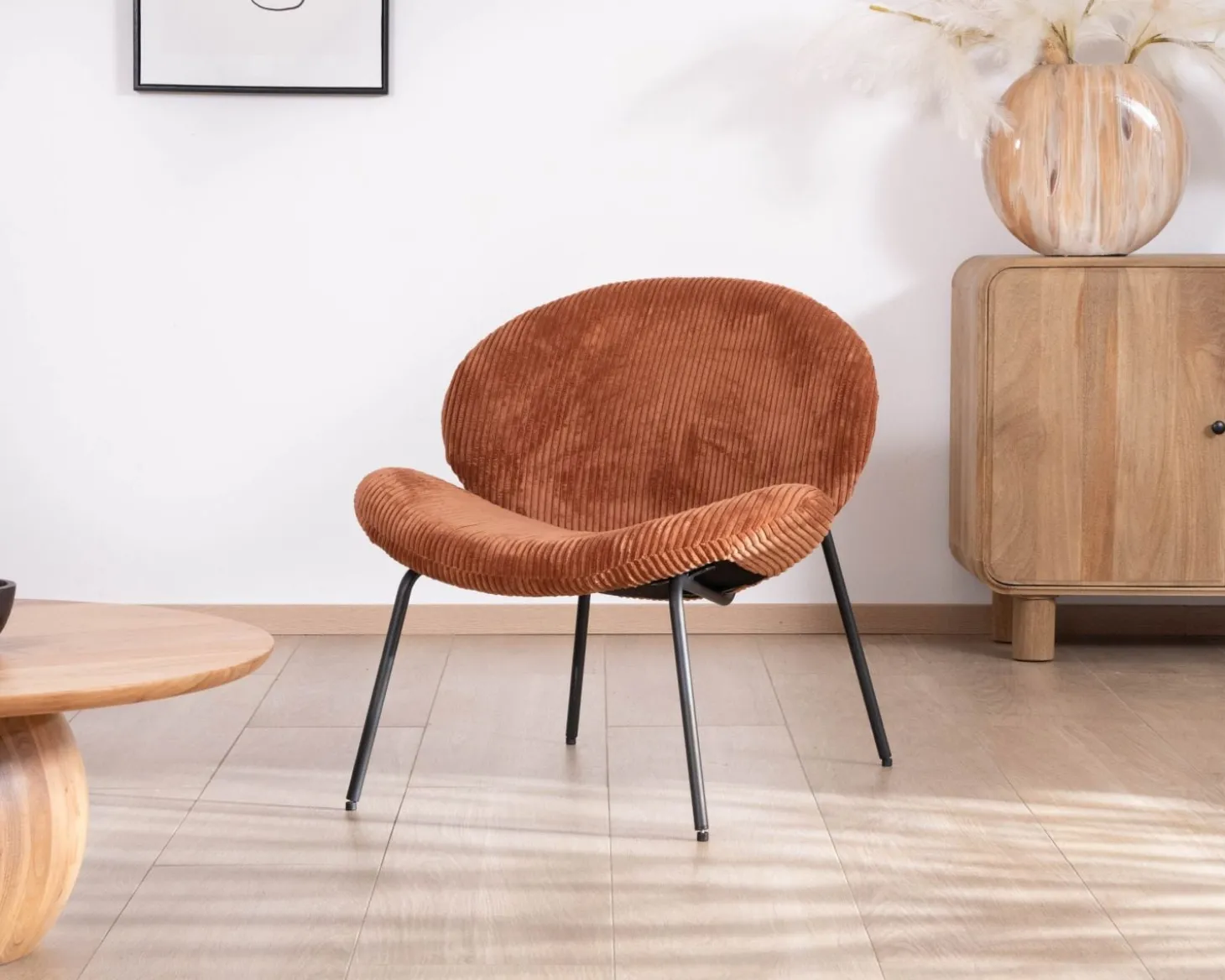 Fauteuil lounge design en velours côtelé rouille "Sonate"