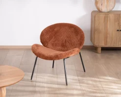 Fauteuil lounge design en velours côtelé rouille