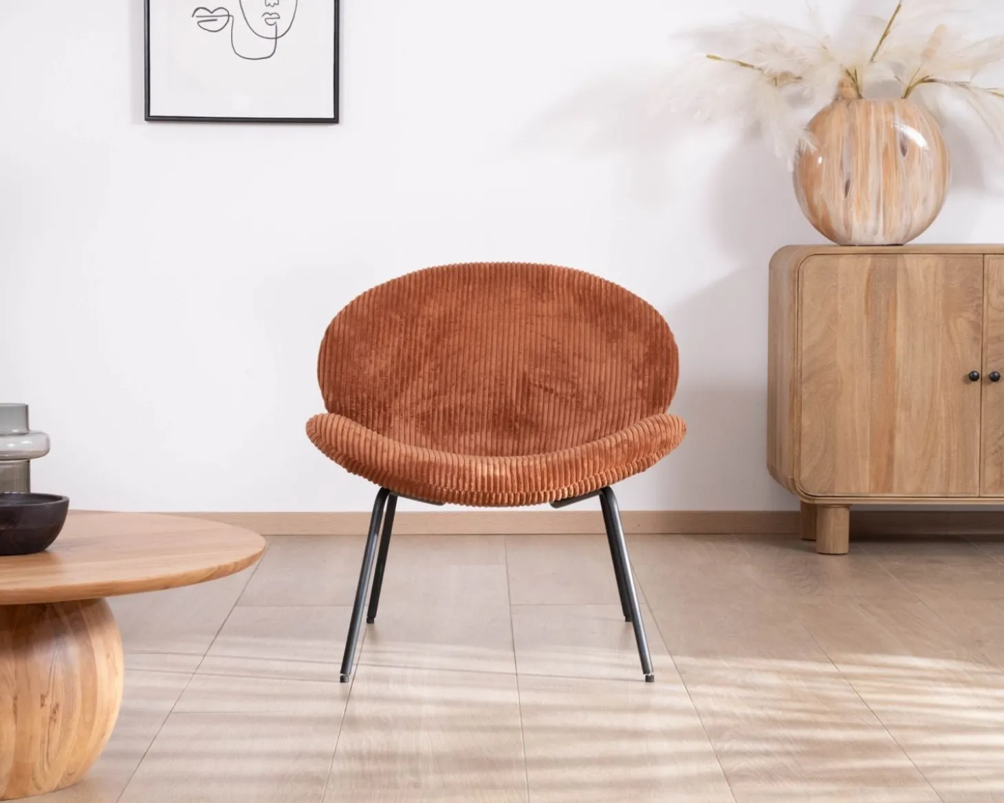Fauteuil lounge design en velours côtelé rouille "Sonate"