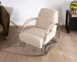 Fauteuil lounge rétro en cuir blanc et acier inoxydable "AstroPop"