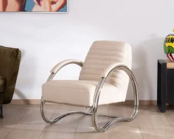Fauteuil lounge rétro en cuir blanc et acier inoxydable 