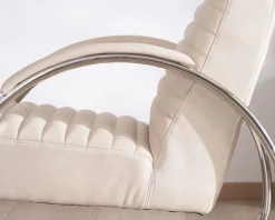 Fauteuil lounge rétro en cuir blanc et acier inoxydable 