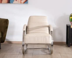 Fauteuil lounge rétro en cuir blanc et acier inoxydable 