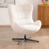 Fauteuil pivotant cocooning en tissu bouclette blanc cassé "Calista" forme enveloppante
