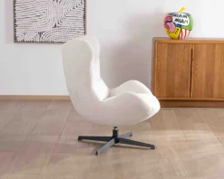 Fauteuil pivotant cocooning en tissu bouclette blanc cassé 