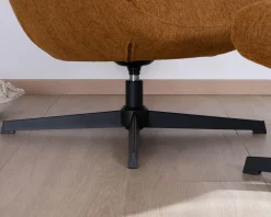 Fauteuil pivotant design avec repose-pieds "Calista" en tissu chenillé rouille esprit vintage