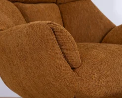 Fauteuil pivotant design avec repose-pieds "Calista" en tissu chenillé rouille esprit vintage