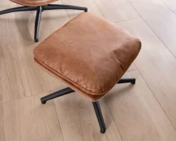 Fauteuil pivotant esprit rétro avec pouf en tissu microfibre coloris havane "Branson"