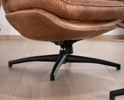 Fauteuil pivotant esprit rétro avec pouf en tissu microfibre coloris havane 