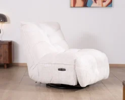 Fauteuil pivotant et inclinable en velours côtelé écru 
