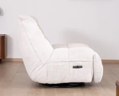 Fauteuil pivotant et inclinable en velours côtelé écru 