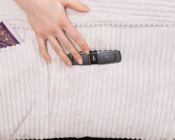 Fauteuil pivotant et inclinable en velours côtelé écru 