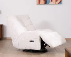 Fauteuil pivotant et inclinable en velours côtelé écru 
