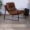 Fauteuil rétro tissu havane et métal noir "Torsten"