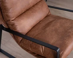 Fauteuil rétro tissu havane et métal noir 