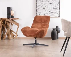 Fauteuil tournant 360° en velours côtelé terracotta 