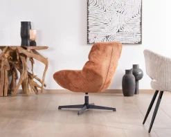Fauteuil tournant 360° en velours côtelé terracotta 