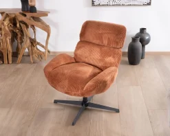 Fauteuil tournant 360° en velours côtelé terracotta 
