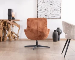 Fauteuil tournant 360° en velours côtelé terracotta 
