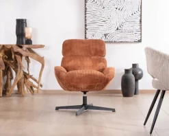 Fauteuil tournant 360° en velours côtelé terracotta 