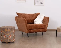 Fauteuil ultra confort en tissu terracotta "Hasting" style vintage cosy