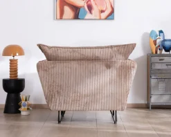 Fauteuil ultra confort esprit scandinave en velours côtelé camel "Hasting"