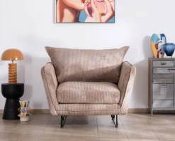 Fauteuil ultra confort esprit scandinave en velours côtelé camel 