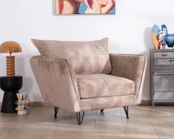 Fauteuil ultra confort esprit scandinave en velours côtelé camel 