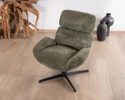 Fauteuil ultra confort tournant 360° en velours côtelé vert doux "Bissett"