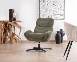 Fauteuil ultra confort tournant 360° en velours côtelé vert doux 