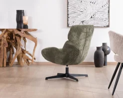 Fauteuil ultra confort tournant 360° en velours côtelé vert doux 